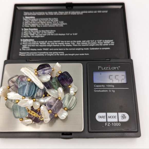 14K Gold Bead Keshi Pearl Fluorite Amethyst 14K Gold Clasp Collar Necklace 16" - Picture 12 of 13